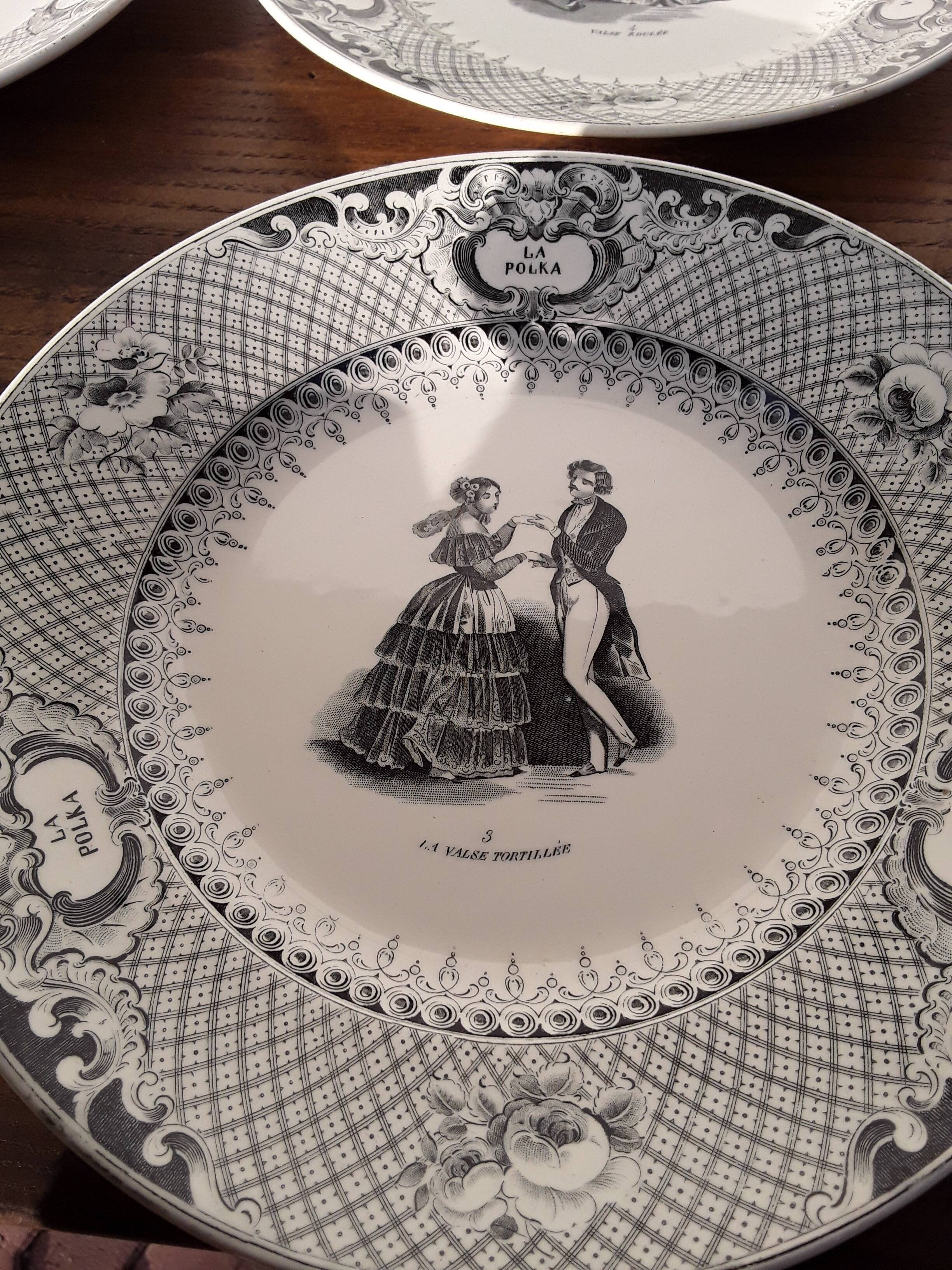 9 creil and Montereau dance themed plates