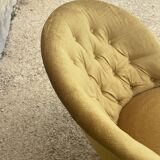 Pair of vintage toad armchairs in golden yellow velvet