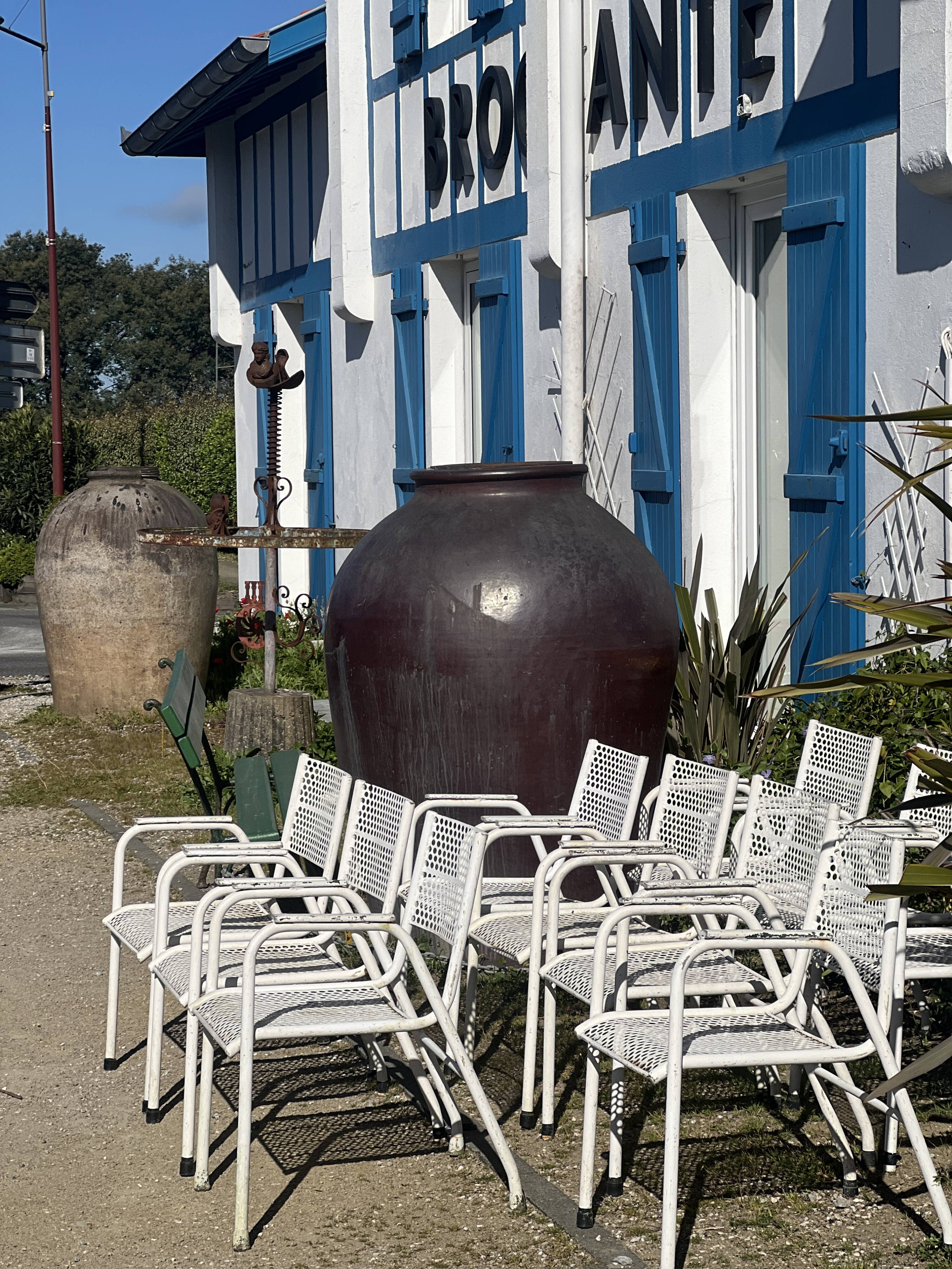 Set of 10 perforated metal garden chairs