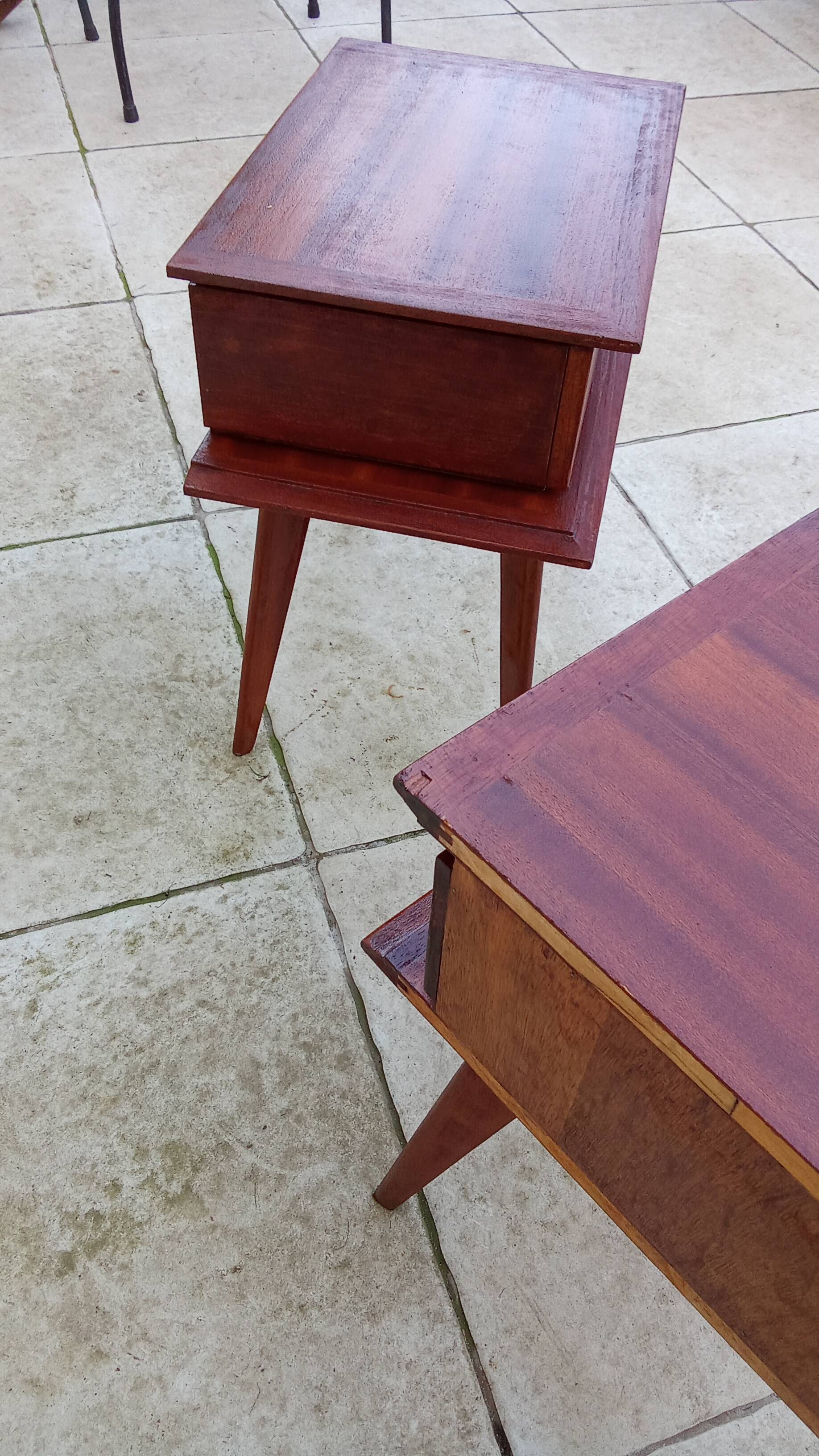 Paire de chevet vintage scandinave pieds compas