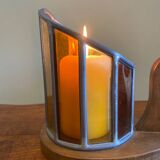 Wooden and stained glass candle holder