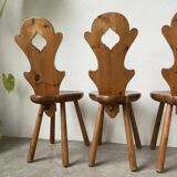 Set of 4 Savoyard pine chairs from the 60s