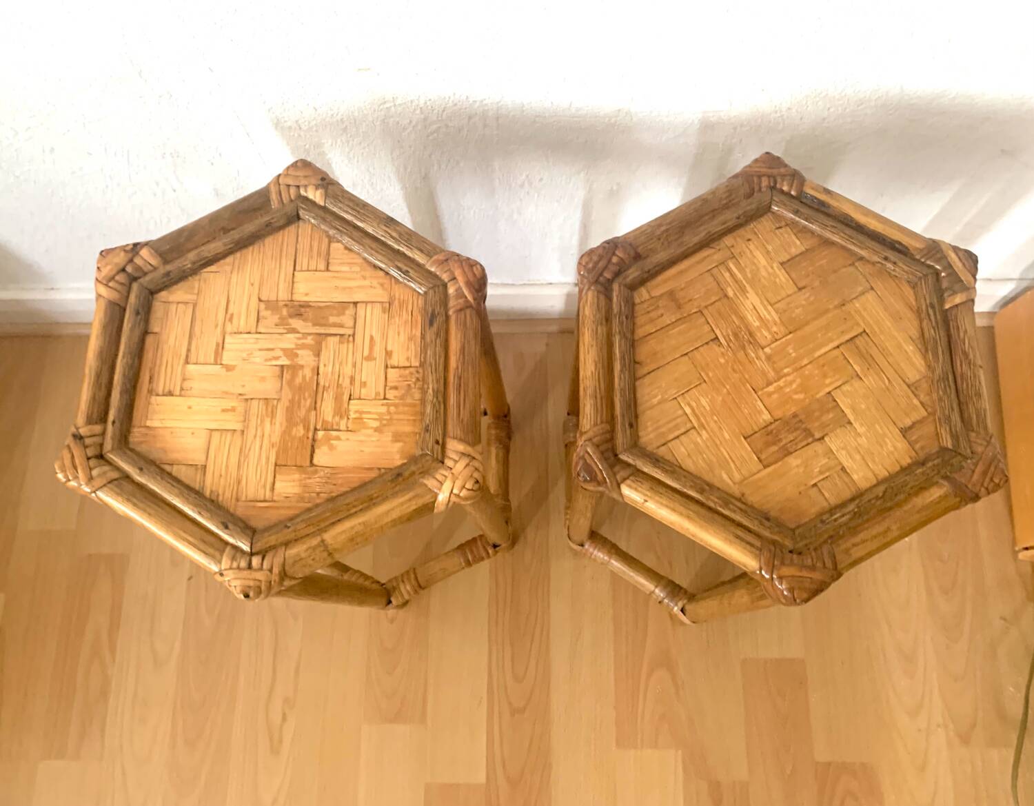 Pair of rattan bedside tables