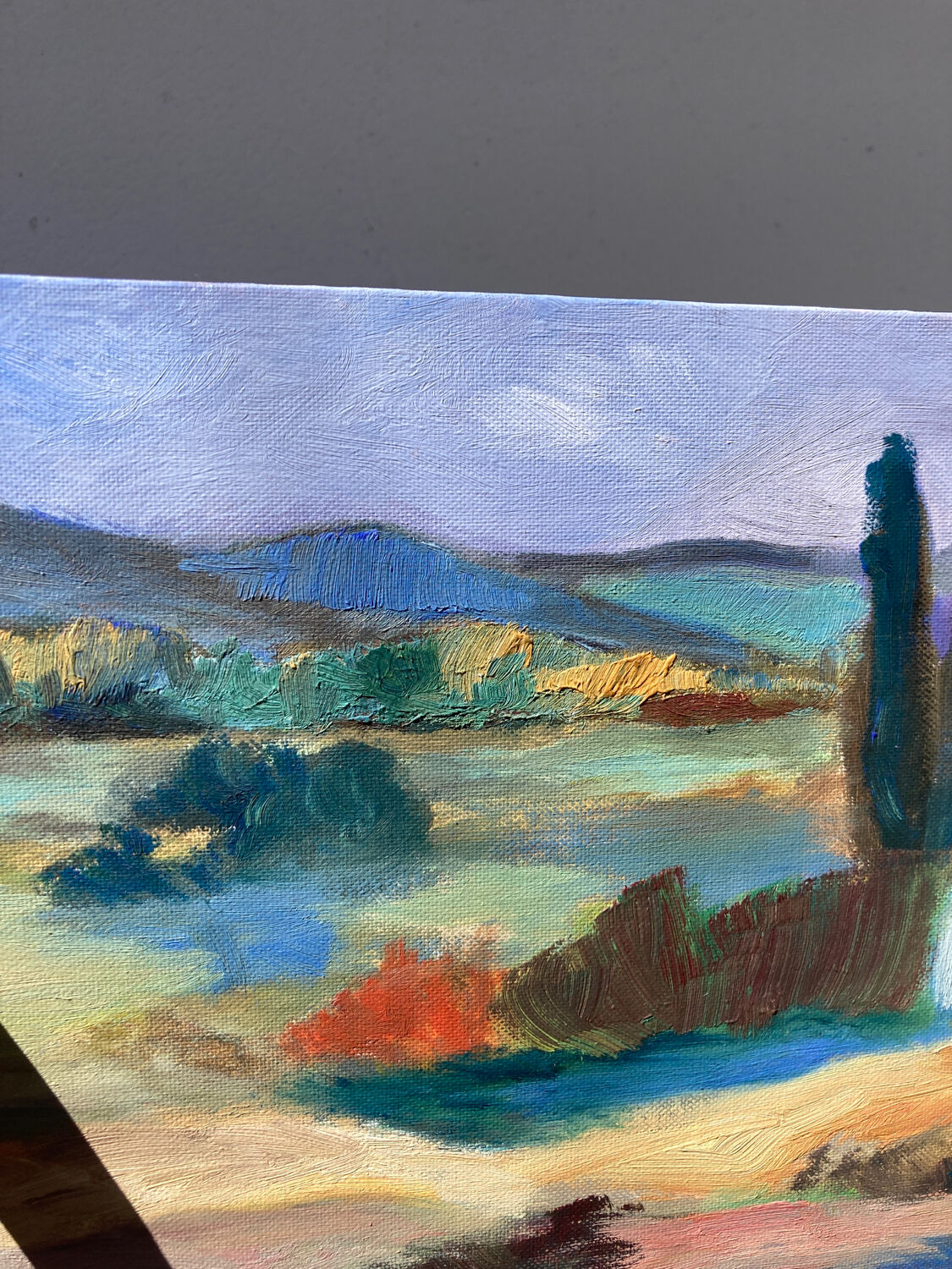 Mediterranean Provencal landscape / expressionist painting / oil painting on wood panel
