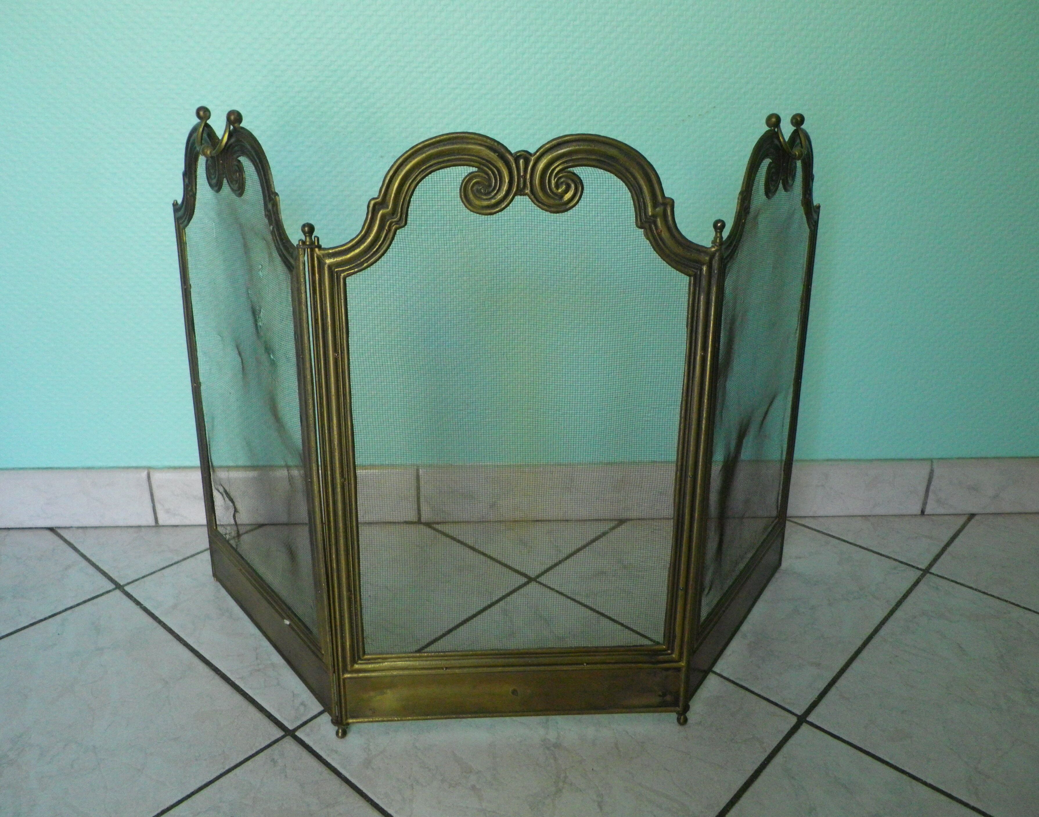 Old solid brass chimney fire barrier, 3 shutters, 2 handles
