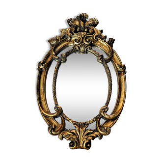Louis XVI style French oval mirror with double gilded wood frame