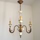 Vintage French 3-Light Chandelier White Wood & Bronzed Effect Metal