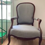 Voltaire armchair in walnut reupholstered