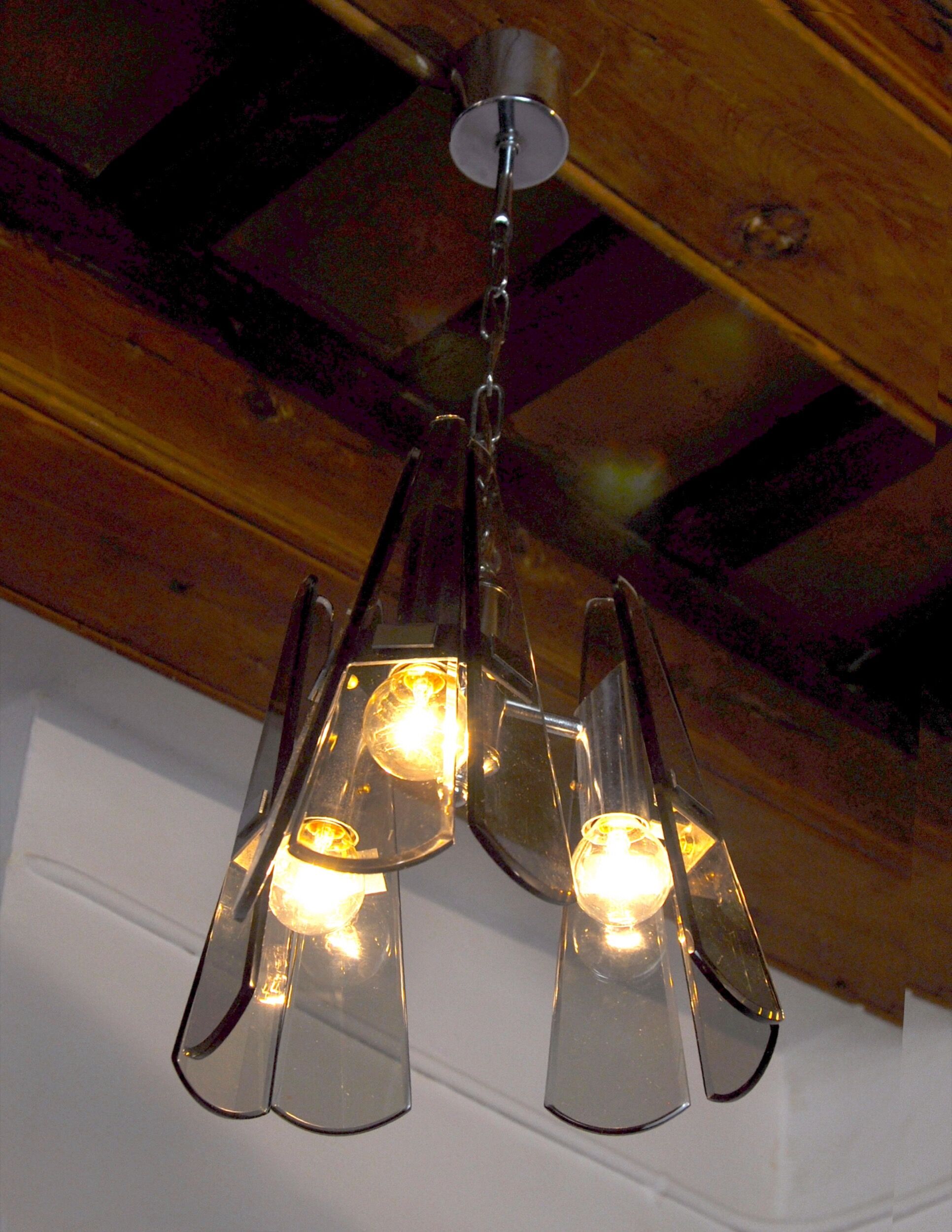 Veca chandelier, 3 arms, black Murano glass, Italy, 1970