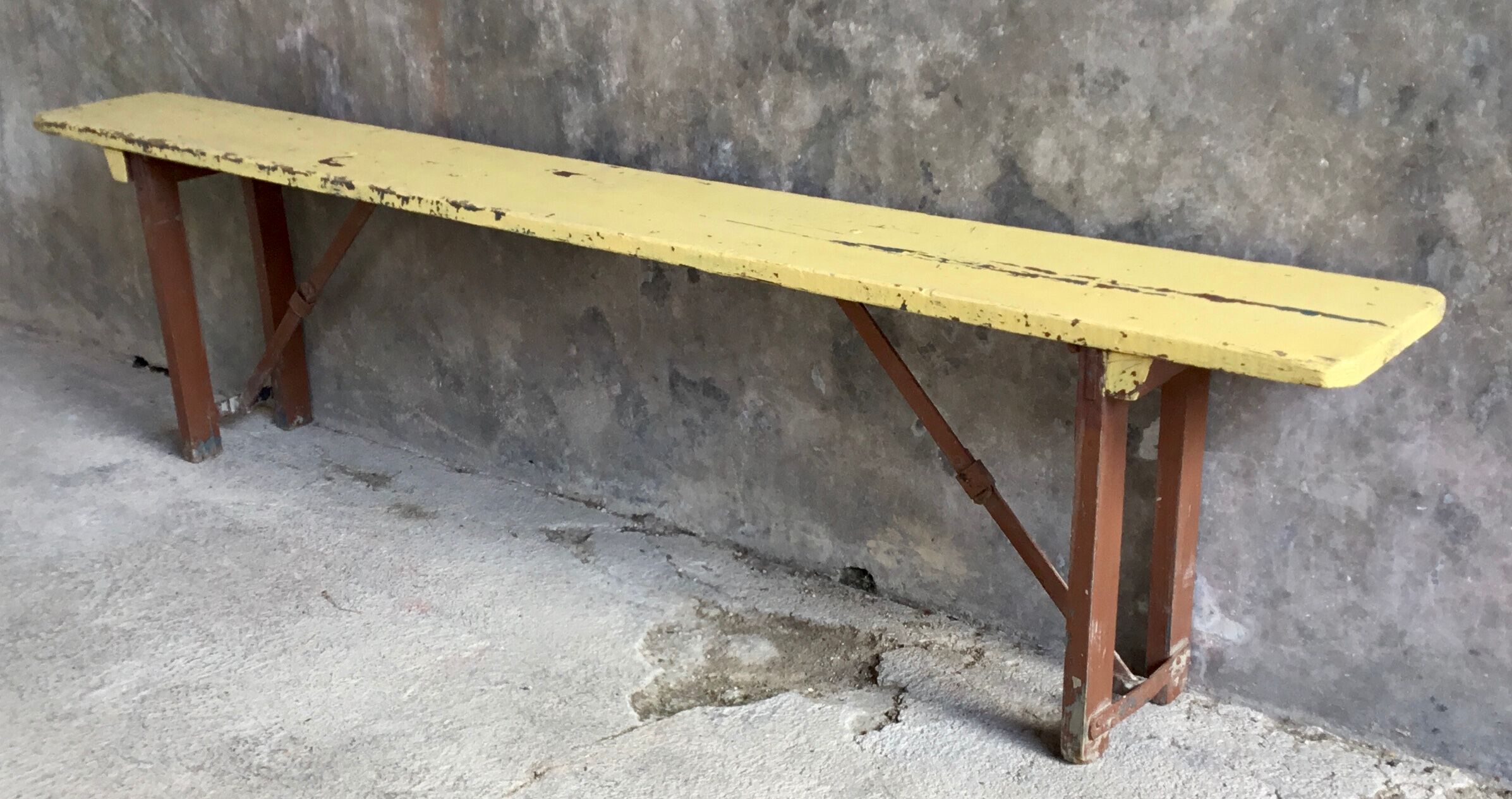 Folding all-wood guinguette bench - vintage mid-XXth