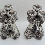Pair of three-burner candelabra candlesticks by Marius Giuge glazed ceramic Vallauris 1950