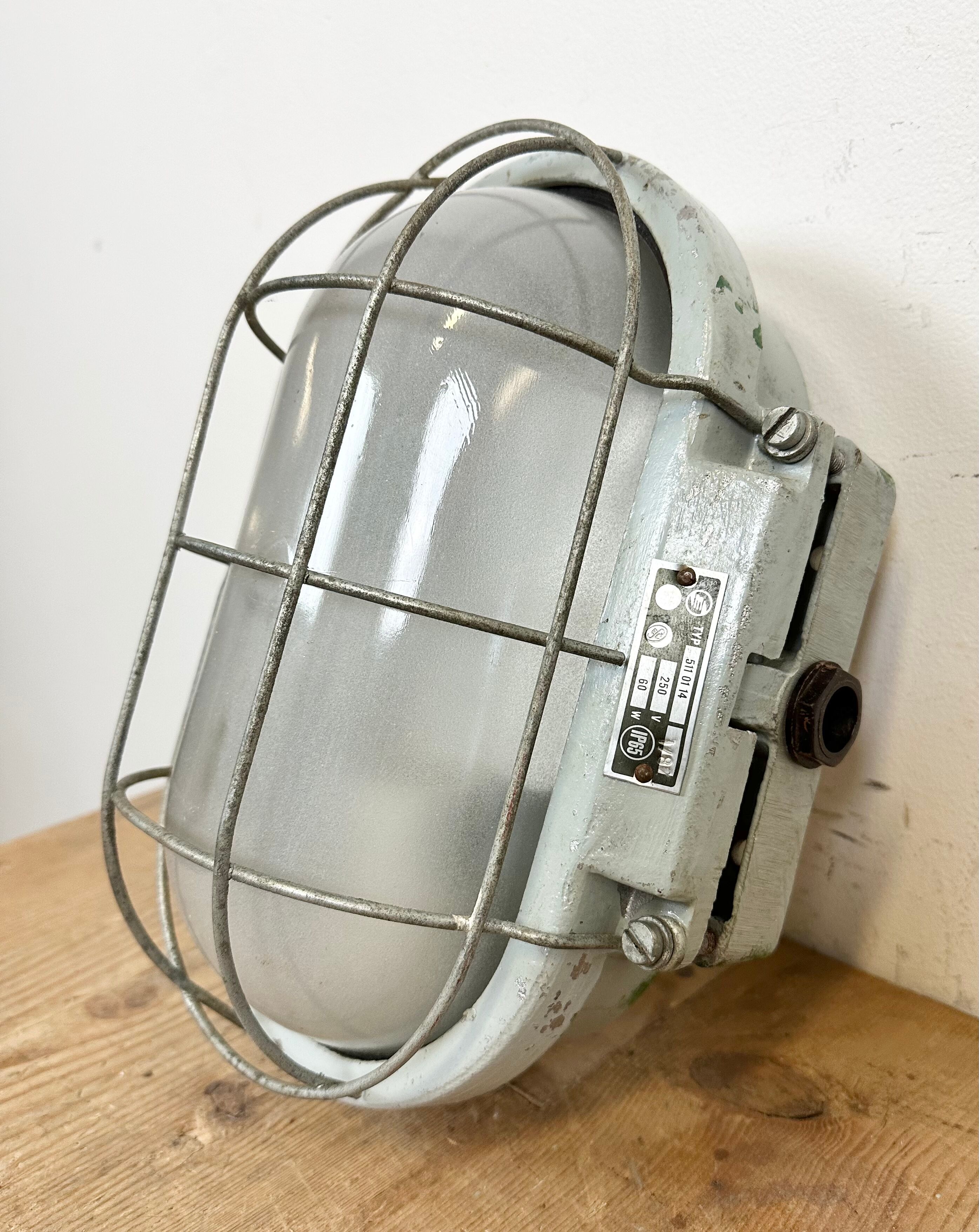 Industrial Cast Aluminium Wall Light with Milk Glass from Elektrosvit, 1970s