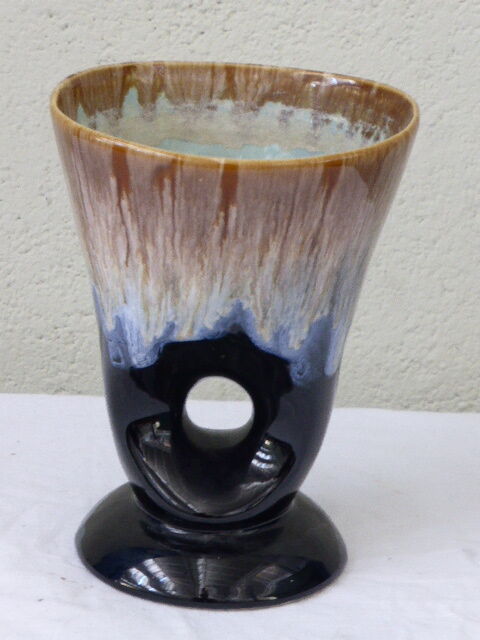 Design vase enamelled ceramic beige and Black Interior turquoise vintage 1960
