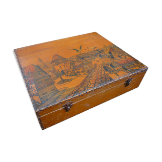 Large wooden box / case Alsatian decoration, mid-twentieth century