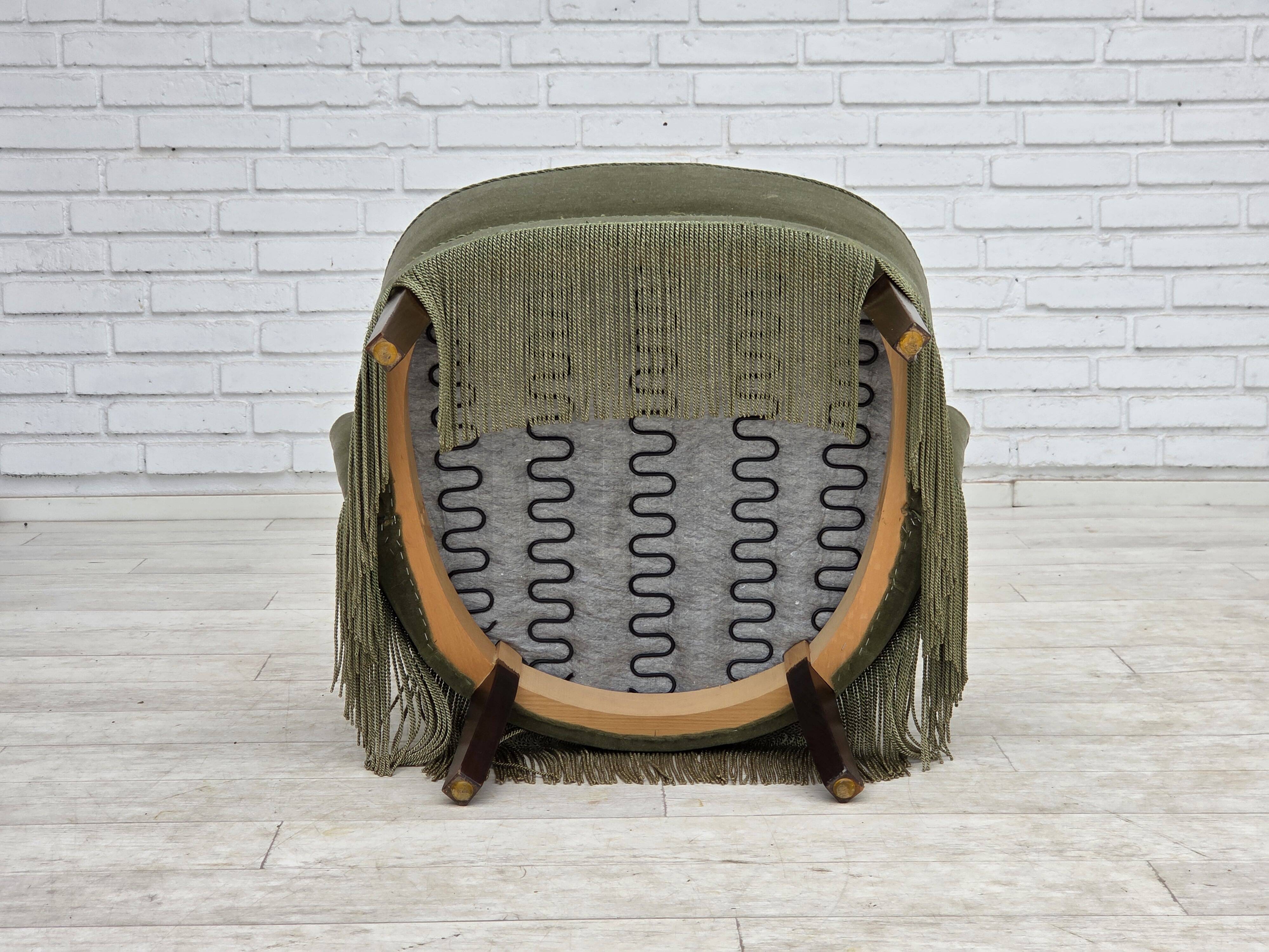 1970s, Danish armchair, green furniture velour.