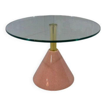 Pink natural stone & glass side table 1980’s Italy
