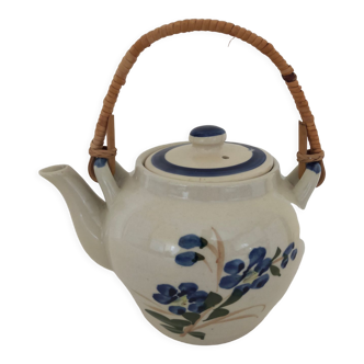 Chinese ceramic teapot floral pattern with rattan handle