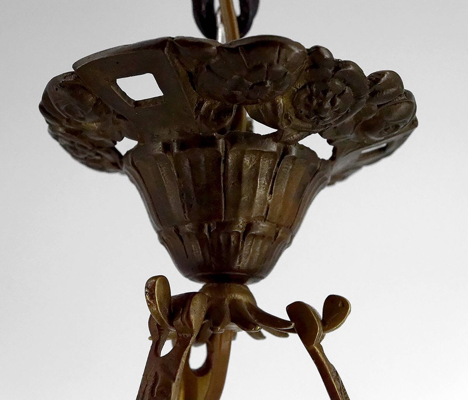 Bronze and glass pendant light with butterfly decoration, Degué, France, 1930