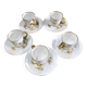 5 X Antique Limoges Porcelain Coffee Cups pairs Gold Ribbon Handle, 1890s