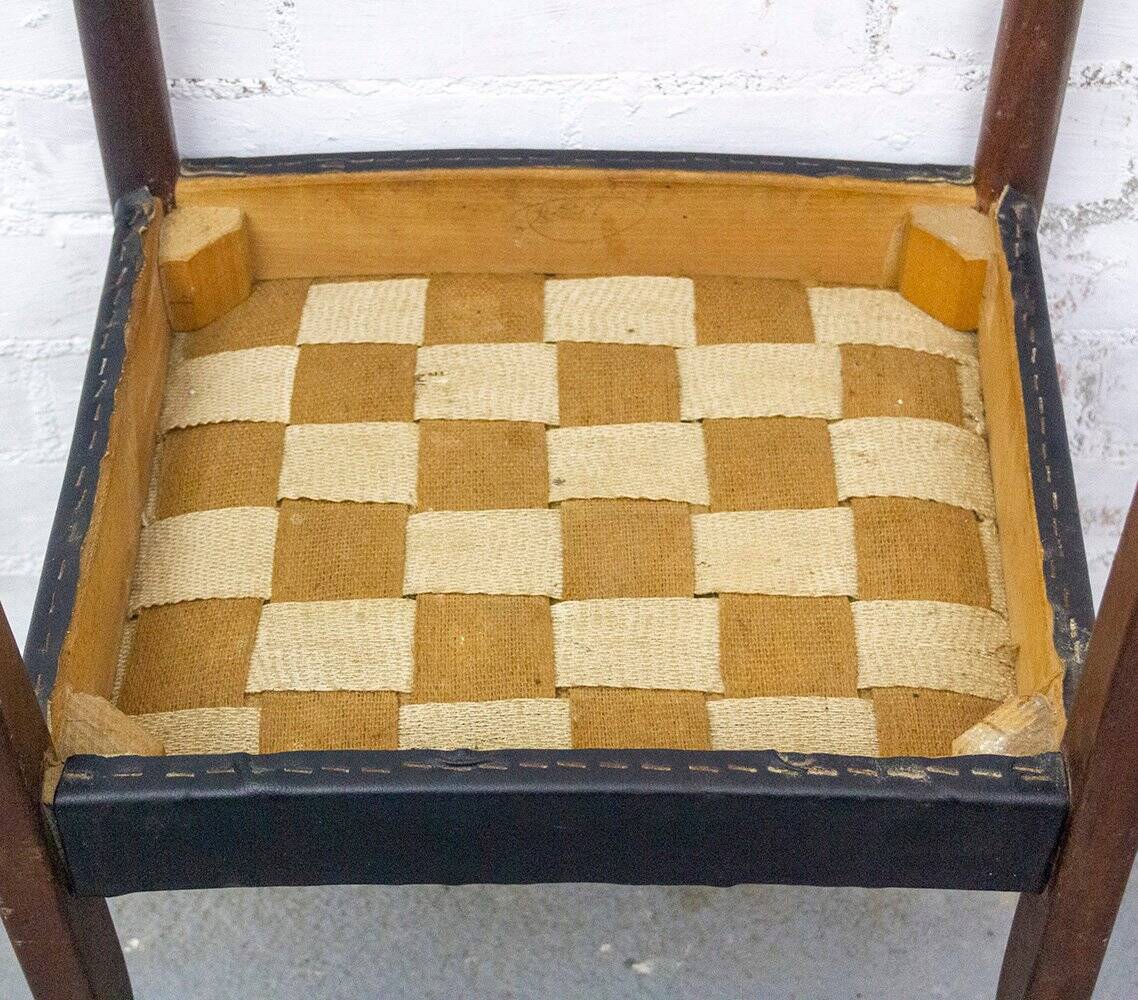 Teak and Black Leatherette Chairs, 1950s, Set of 6