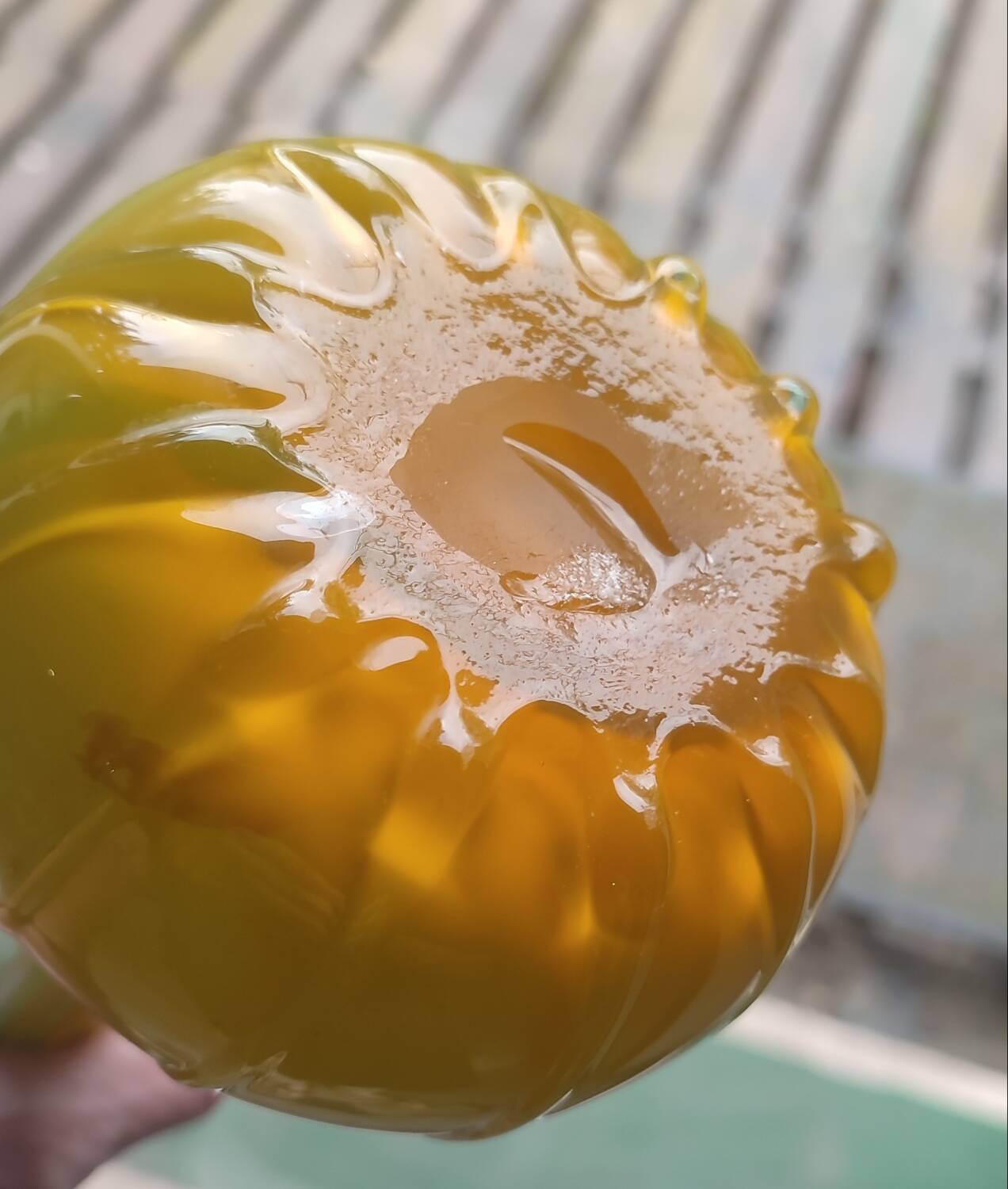 Large blown glass vase, artistic glassware from the 1970s.