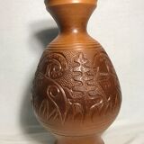 Vase ancien terre cuite sculpté interieur noir vintage
