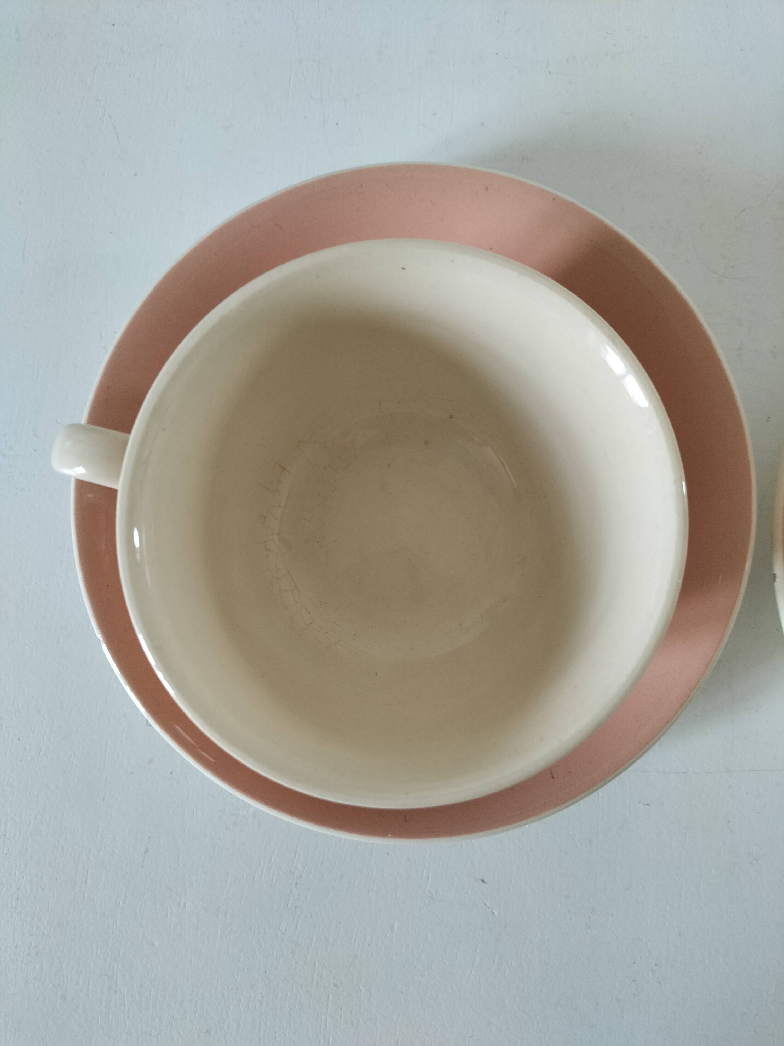 Duo tasses Villeroy & Boch Santos rose poudré et ivoire années 60