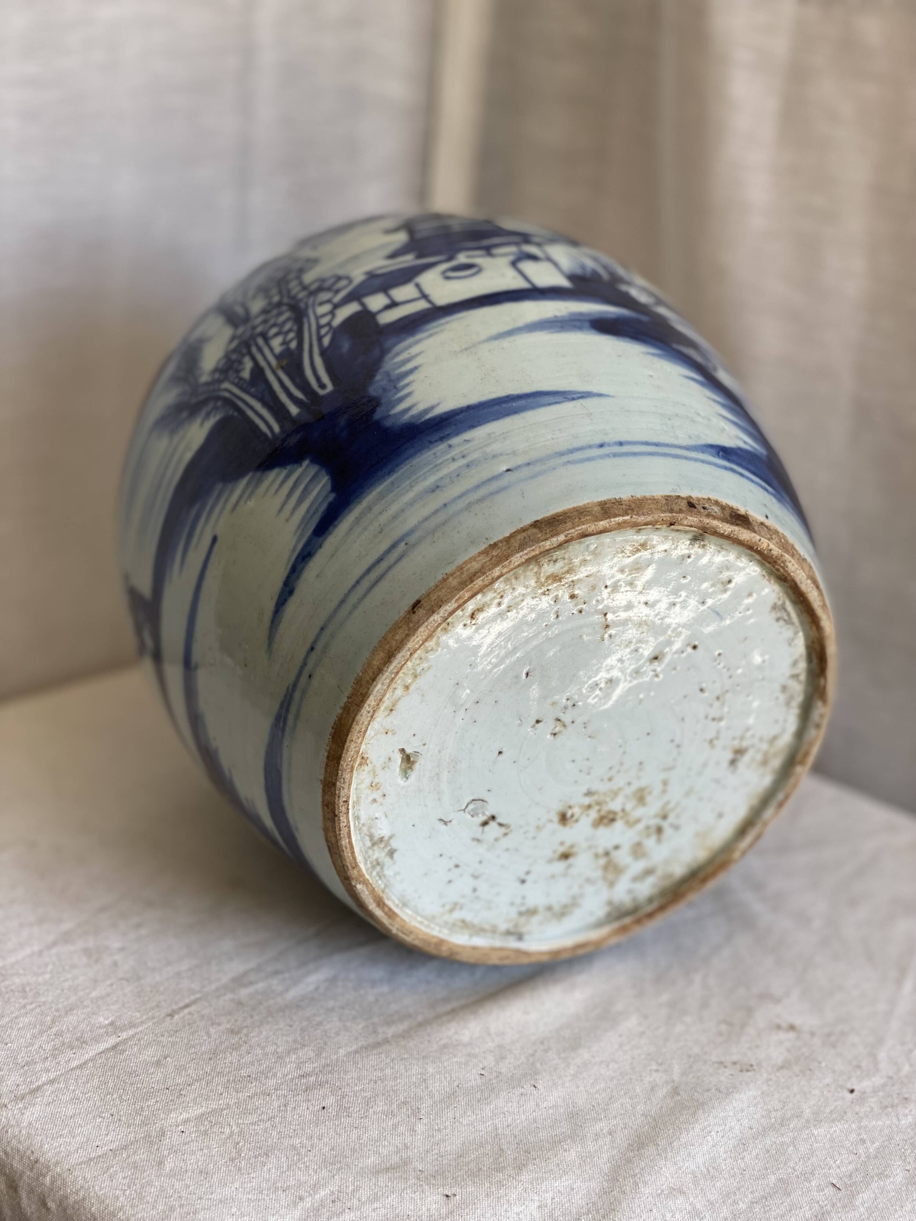 Vase céramique Chinoise XIXé s. blanc bleu pot oriental