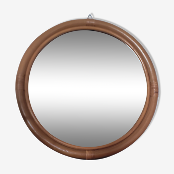 Miroir rond en rotin