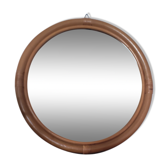 Miroir rond en rotin