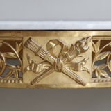 Louis XVI-style gilded wooden console, half-moon in shape