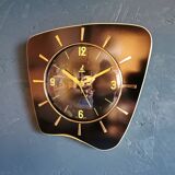 Vintage formica clock asymmetrical silent wall clock "Jaz black yellow"