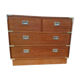 Renovated exotic wood veneer marine chest of drawers