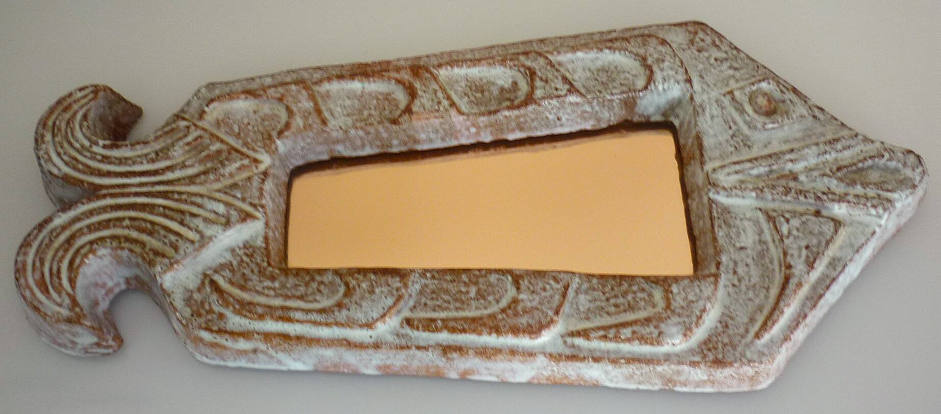 Miroir poisson, céramique émaillée, signé Robert Meynard, Vallauris, 1950