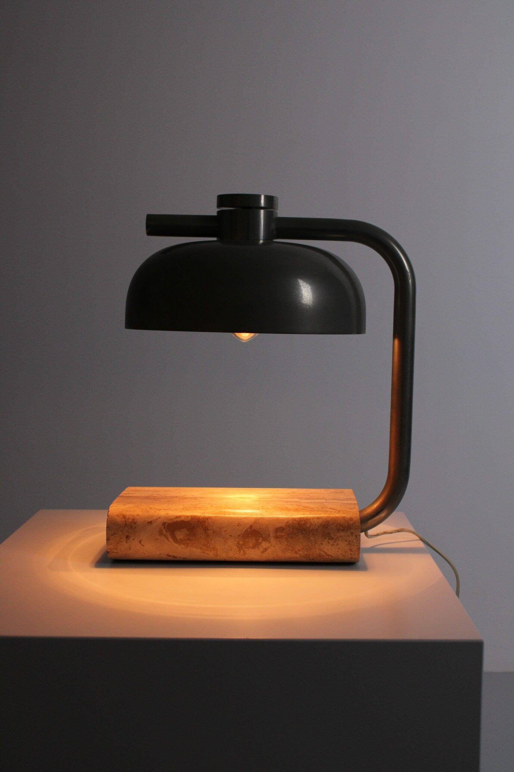 Travertine and chromed metal table lamp by Paolo Salvi, 1960s