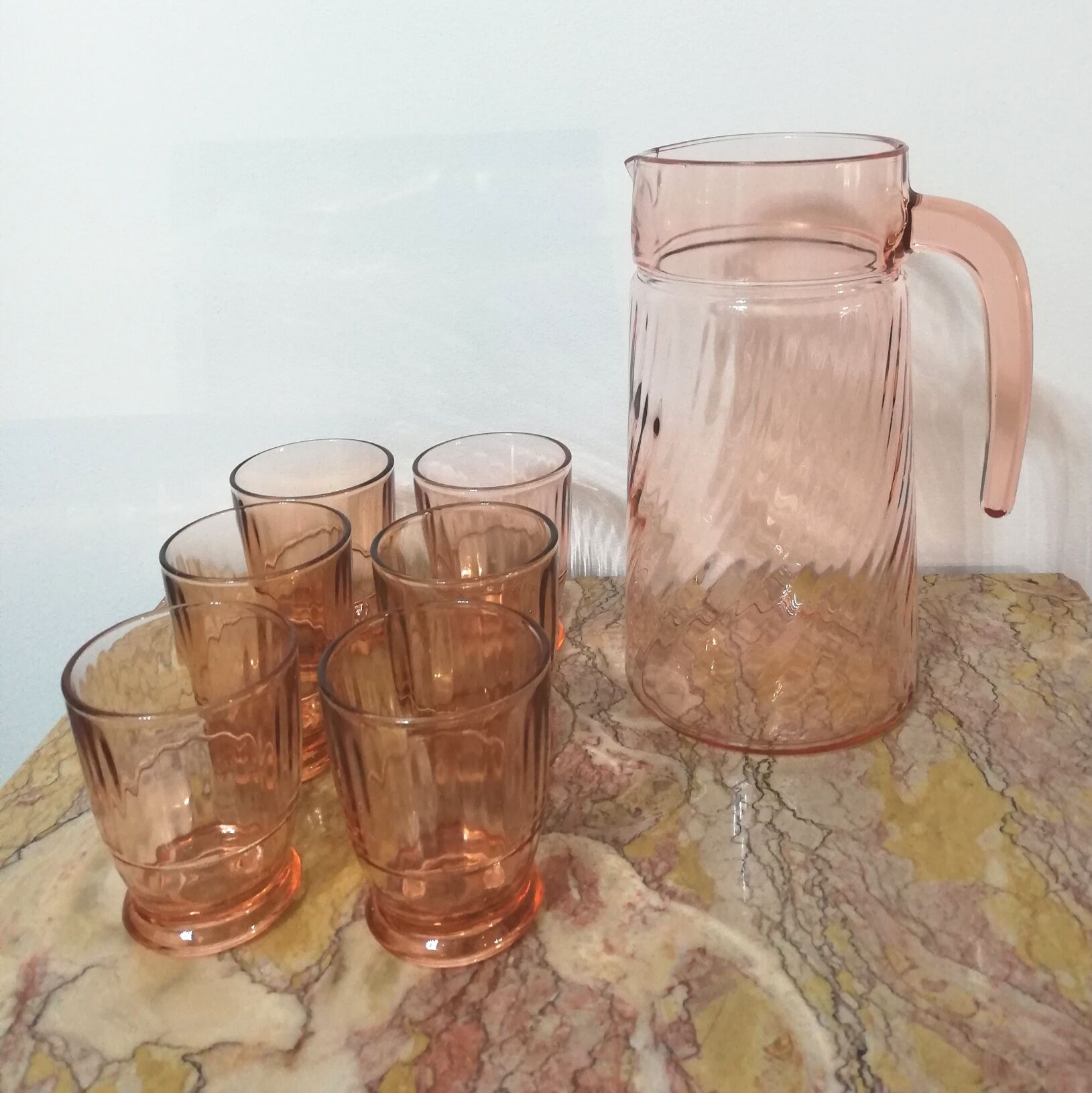 Service à orangeade art déco en verre roseline