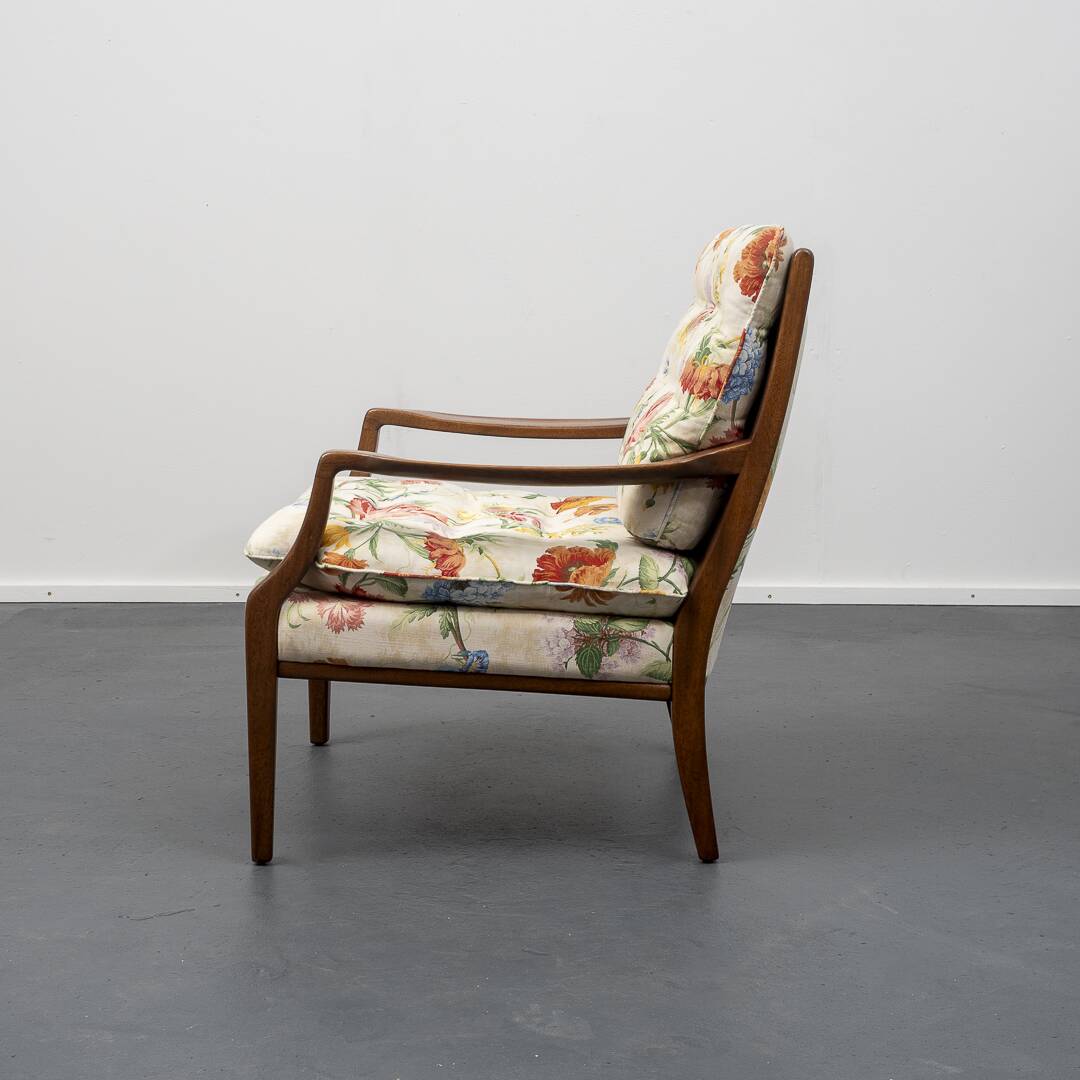 Restored 1960s armchair, floral pattern, two available.