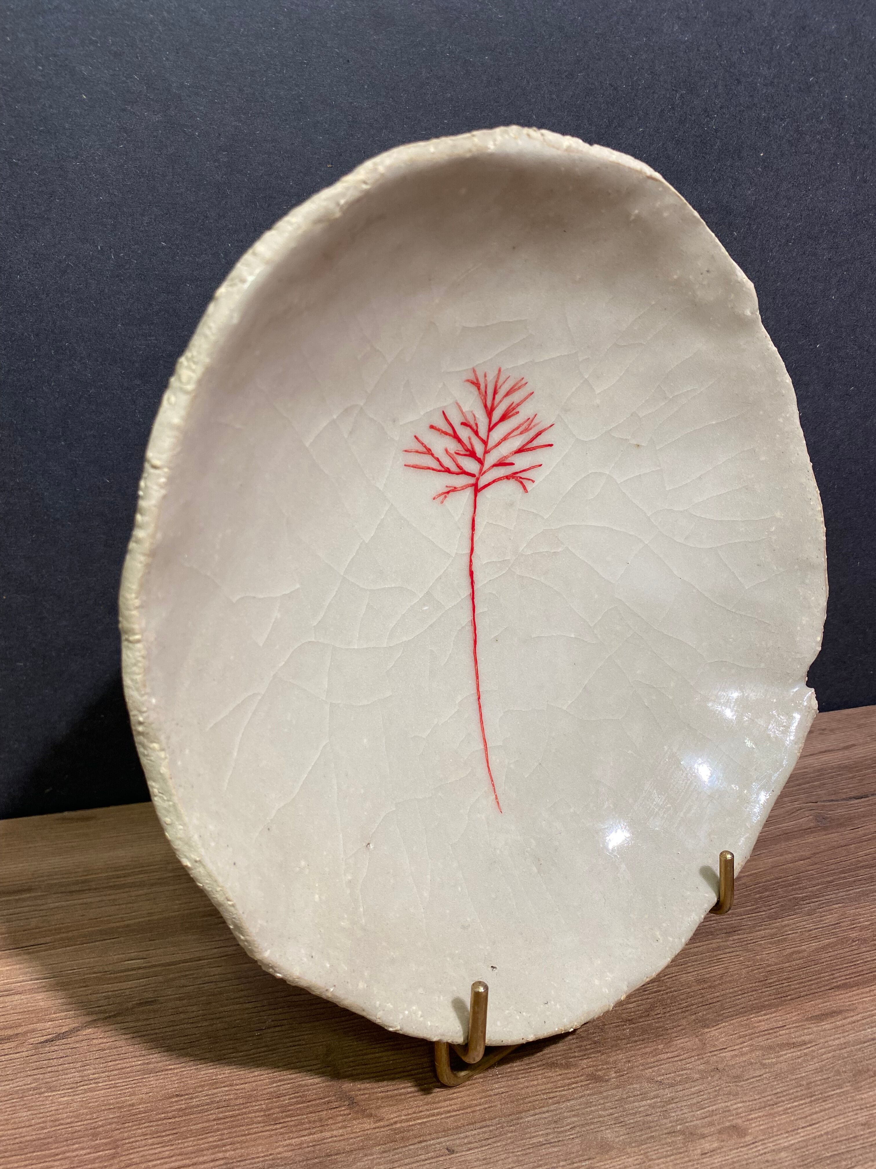 Hollow cut, hollow dish signed in ceramic Raku Japan