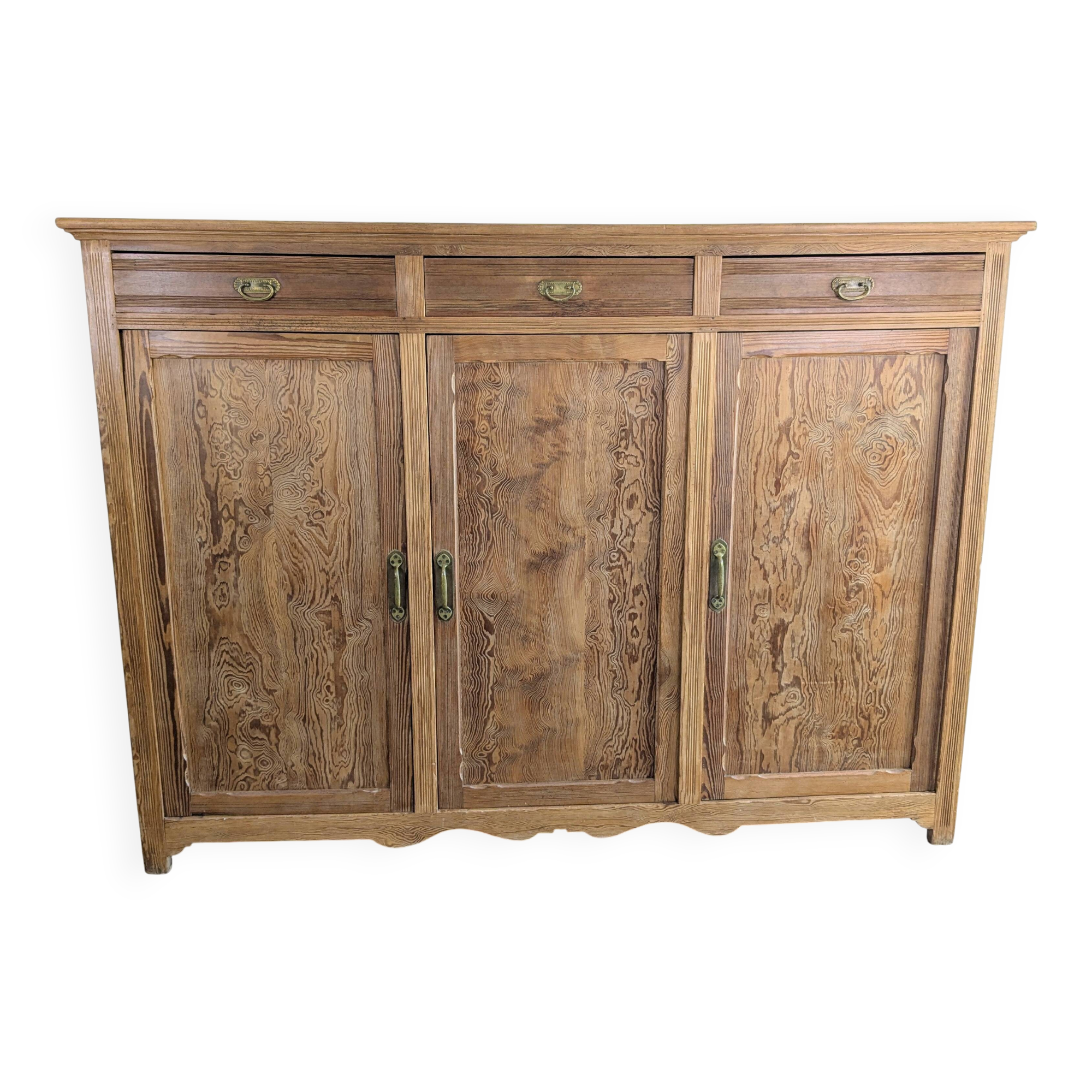 Large solid pitch pine sideboard, 206 x H150 cm, unique piece