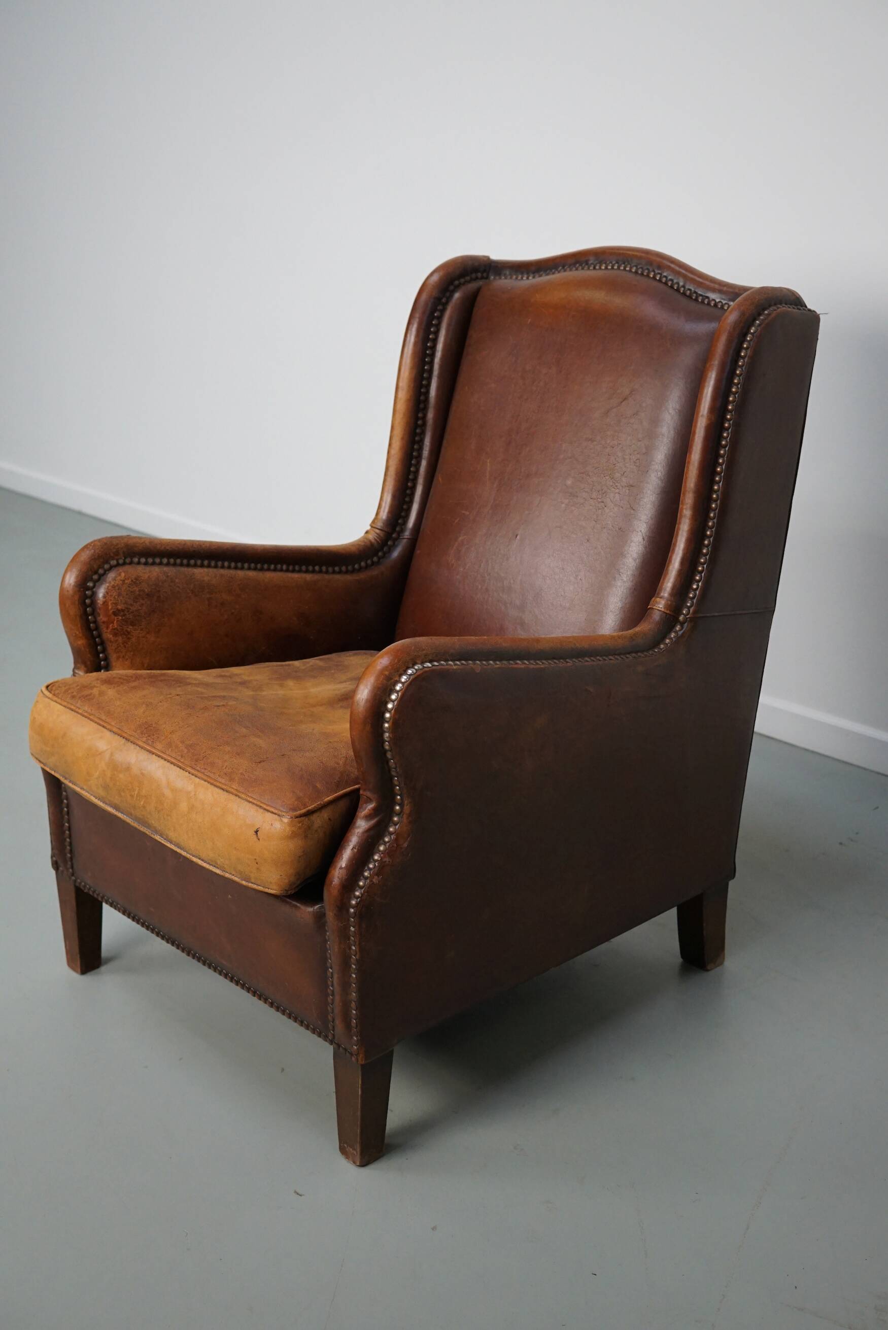 Vintage Dutch Club Chair in Cognac Leather