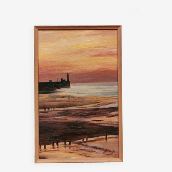 Table , HSP oil signed ACCL . seaside scenery , sunset