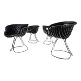 Ensemble de 4 chaises de salle à manger Pan Am, chrome, cuir par Gastone Rinaldi pour RIMA.