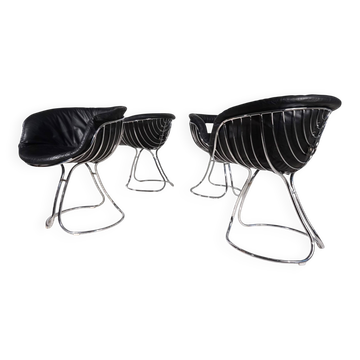 Set of 4 Pan Am dining chairs, chrome, leather by Gastone Rinaldi for RIMA,