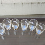 6 anciens verres droits motif plume h 7 cm