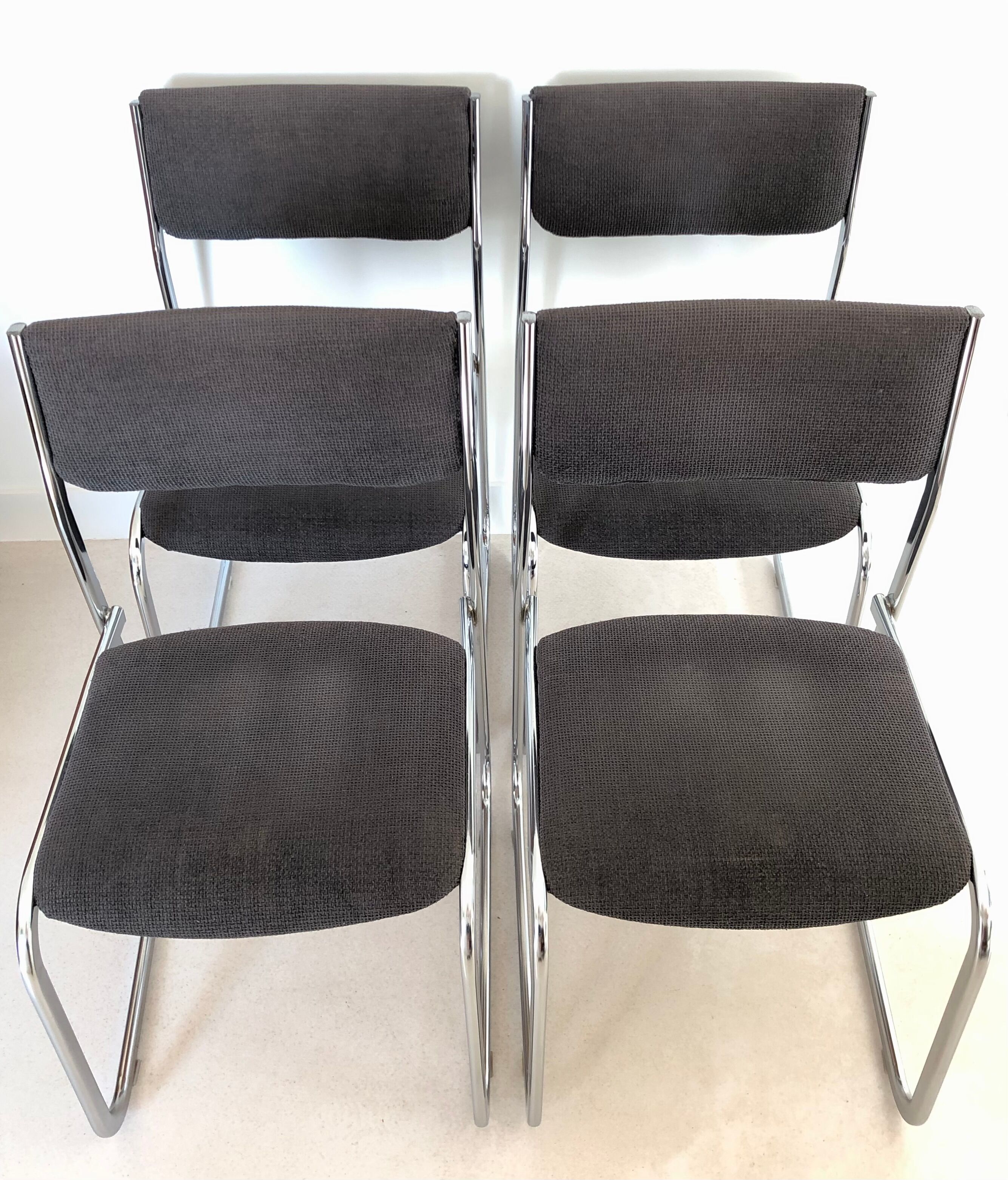 Chrome chair in gray fabric, Italy 1970s