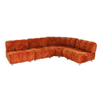 Vintage Italian Giuseppe Munari Modular Sofa orange velvet , Italy, 1970s