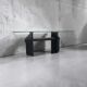 Post Modern Cast Iron Black Dining Table or Desk with Glass Top / 1980s