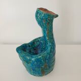 Brutalist Zoomorphic Bird Ceramic Flower Vase Signed NICOLE