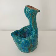 Brutalist Zoomorphic Bird Ceramic Flower Vase Signed NICOLE