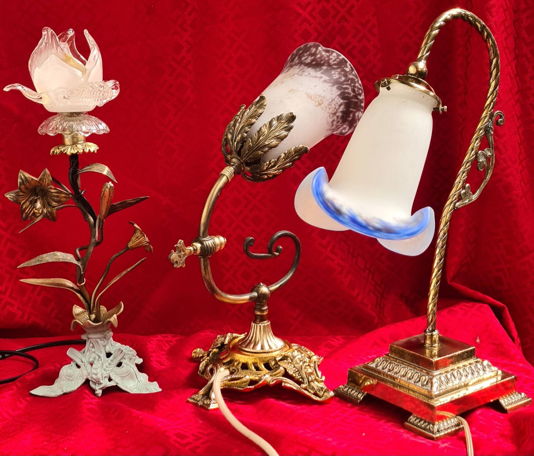 brass and pewter floral lamp 1900 art nouveau murano tulip 37x16